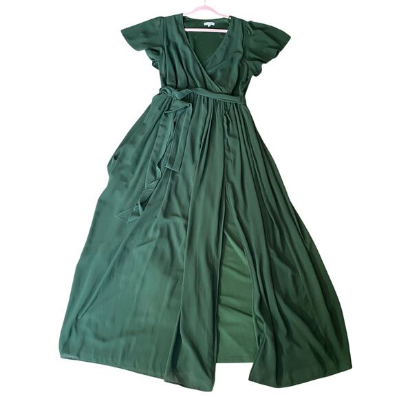 Baltic Born 2XL Forest Green Maxi Dress Flutter Sleeve Formal side slit plussize - Picture 1 of 7
